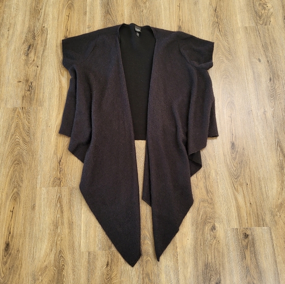 Eileen Fisher Open Front Cardigan Sweater Wool Mohair Size 1X Waterfall Black - Picture 2 of 8